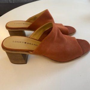 Lucky Brand Leather Block Heel Slides Size 9
